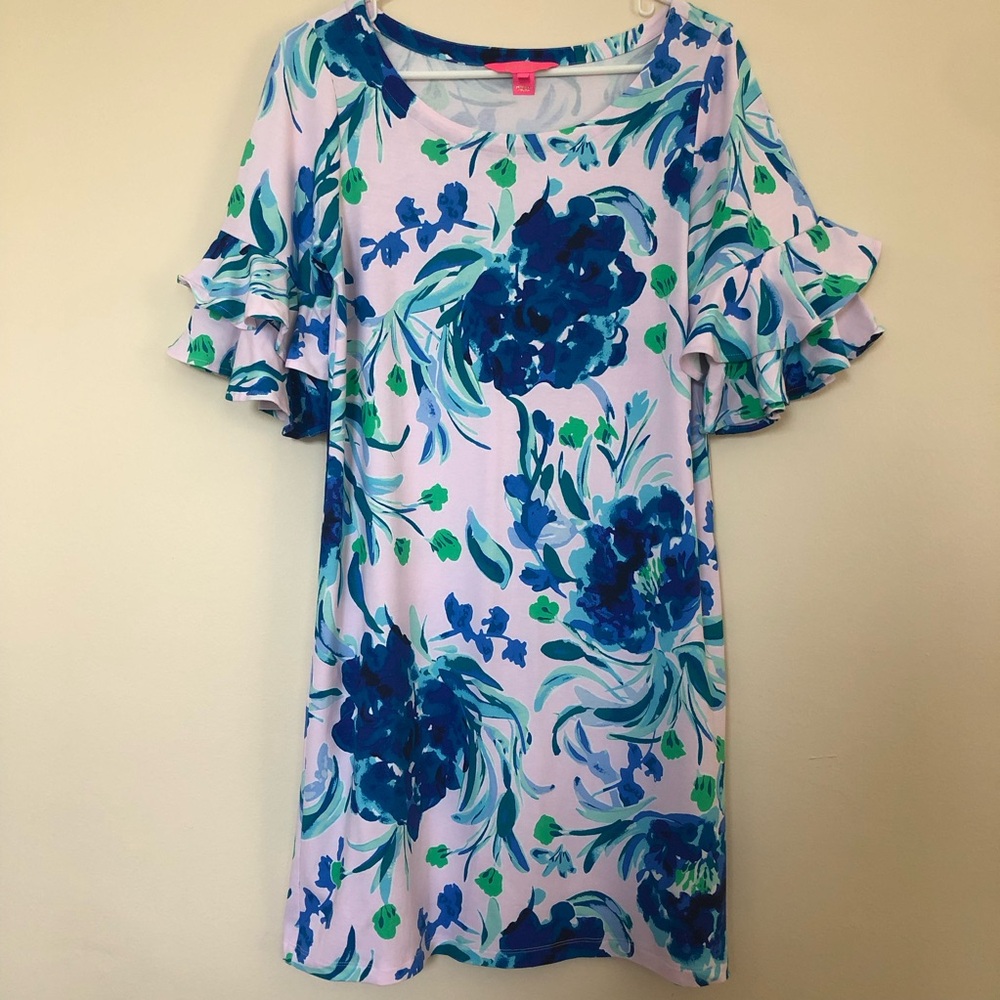 Lilly Pulitzer Lula Dress Ruffle sleeves medium Pink Tropics Sweet Pea